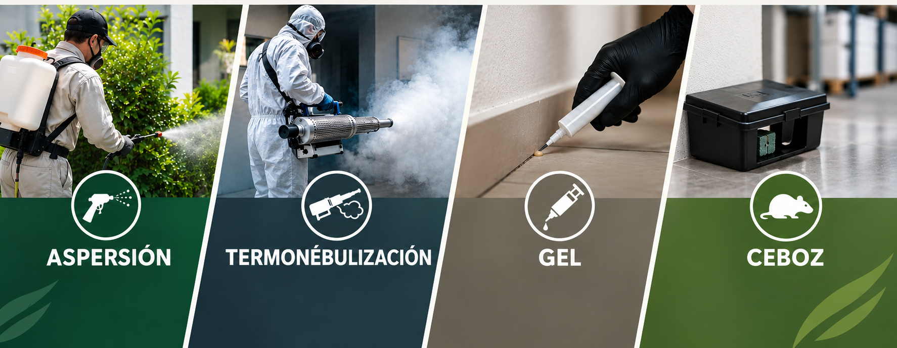 Métodos de control de plagas Fumigaciones LEO: aspersión, termonebulización, gel y ceboz.